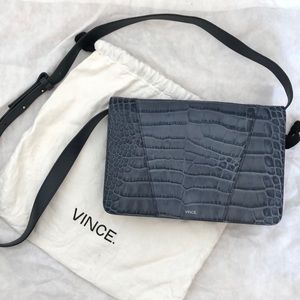 Vince Medium Croc-Embossed Shoulder Bag
